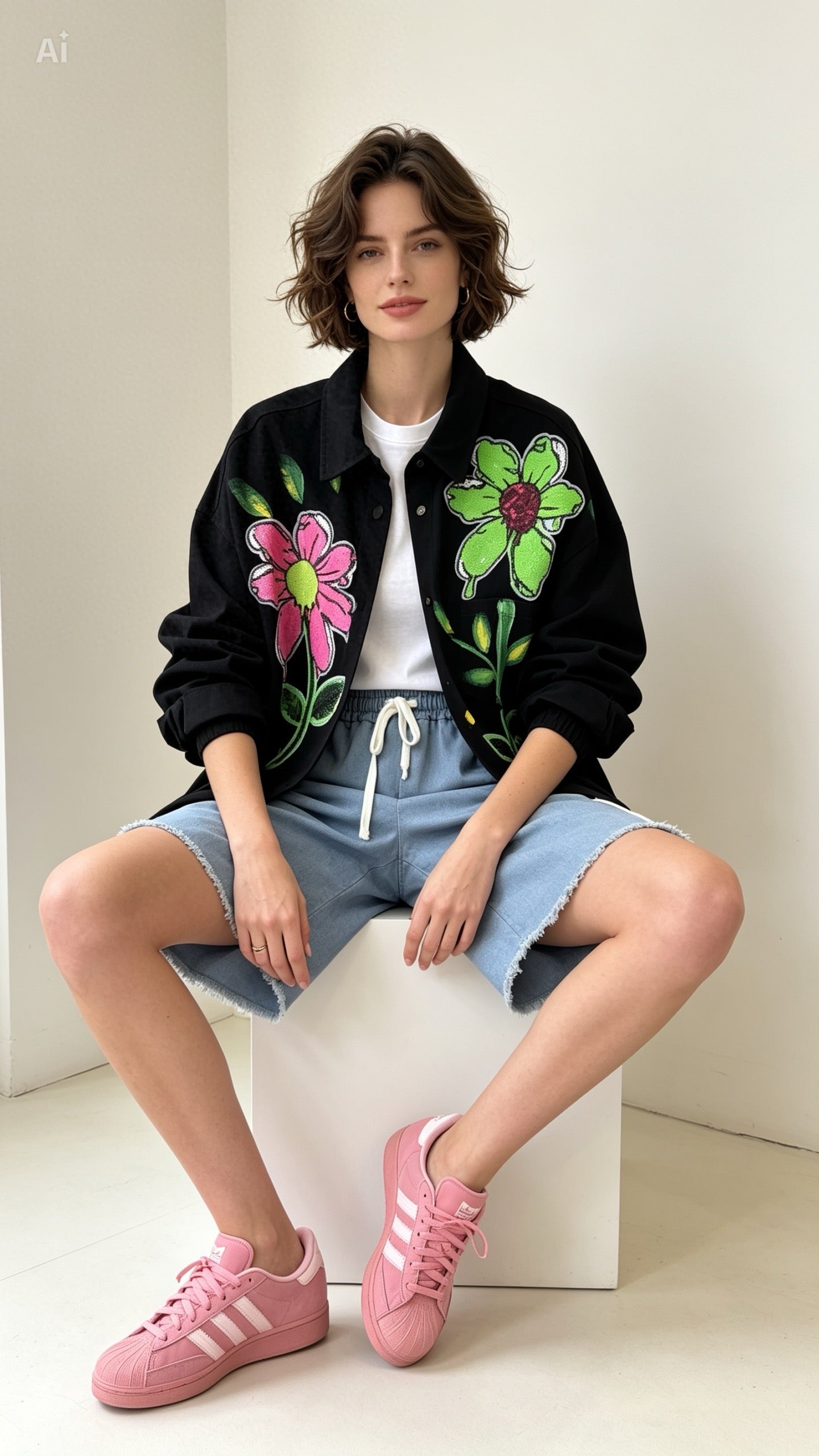 Denim Flower Shirt in Black