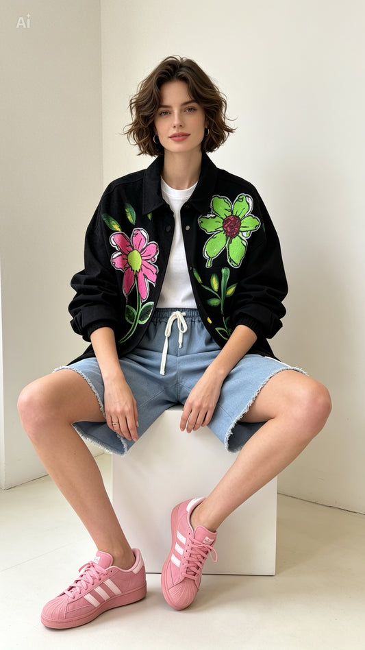 Denim Flower Shirt in Black