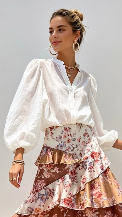 White Shirt with Puff Sleeves