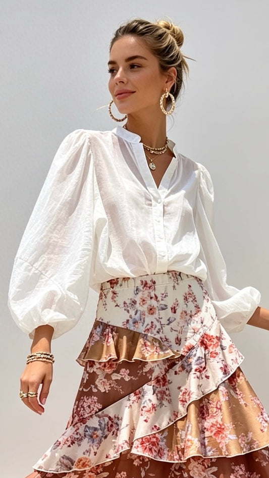 White Shirt with Puff Sleeves
