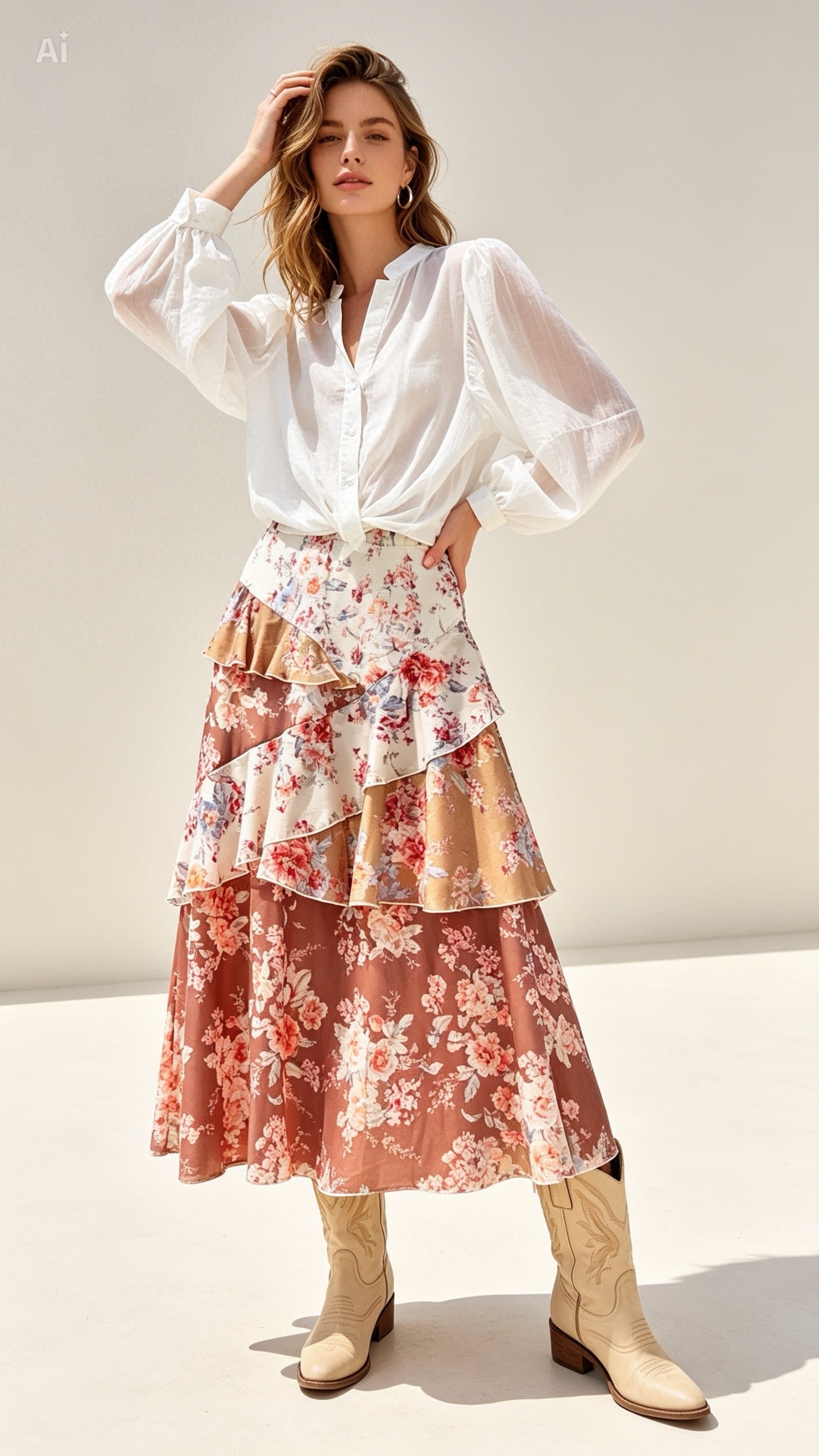 Floral Skirt in Brown & Beige