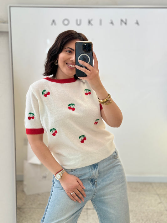 Knitted Top in Cherry Print