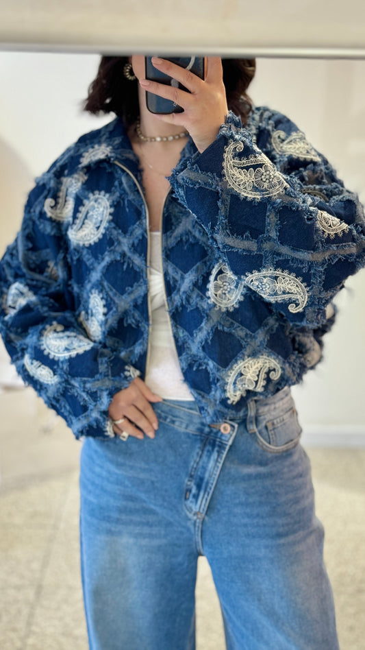 Denim Bomber Jacket in Blue