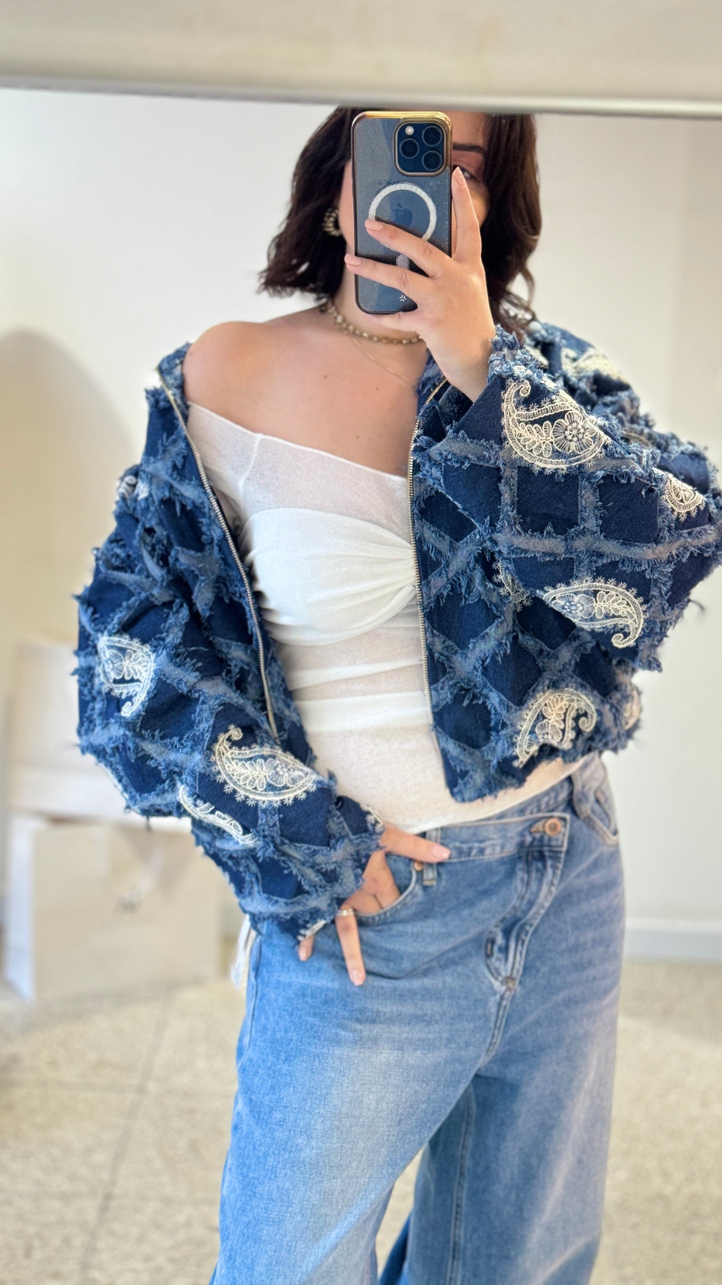 Denim Bomber Jacket in Blue