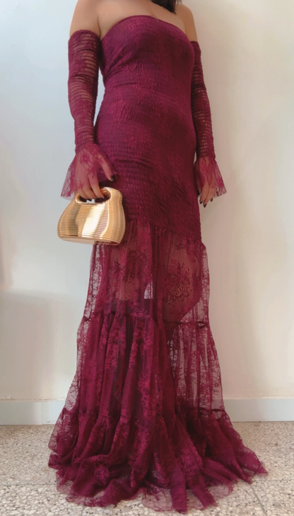 Maxi Lace Dress in Bordeaux