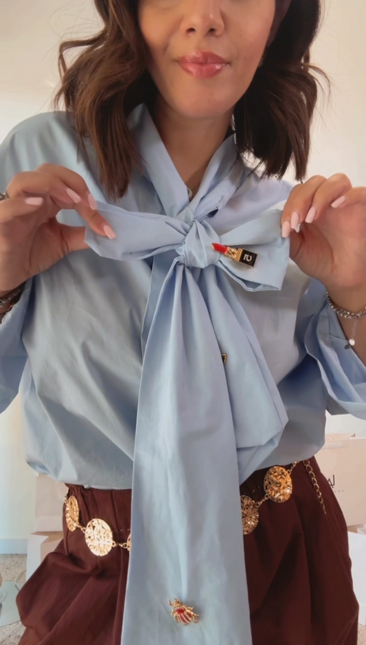 Tie-Front Shirt in Light Blue