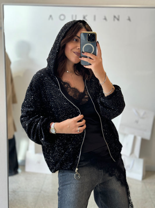 Bomber Jacket in Black Sequin