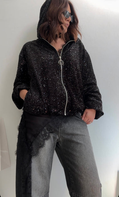 Bomber Jacket in Black Sequin