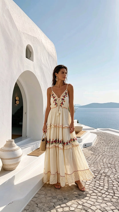Embroidered Dress in Cream