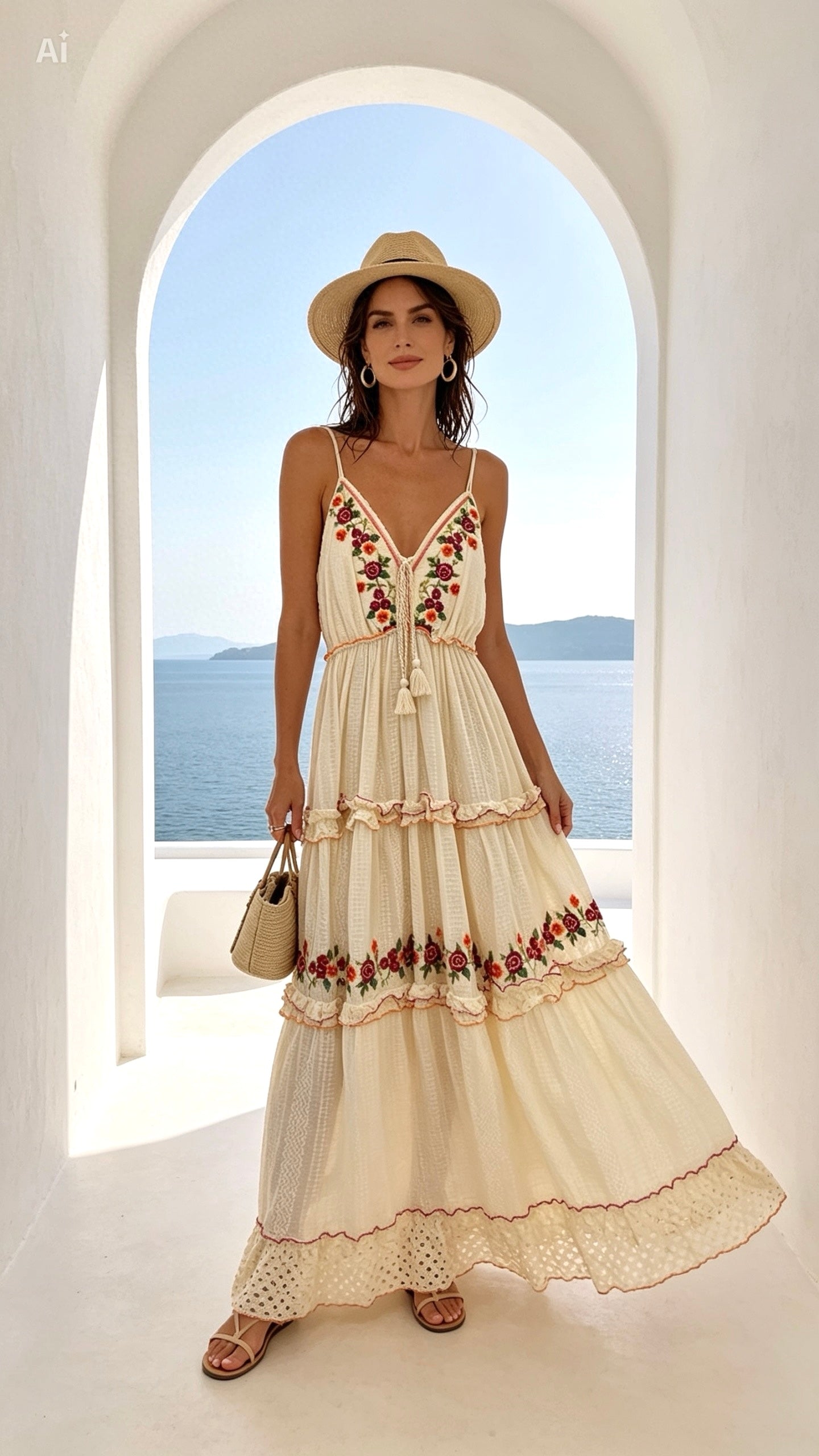 Embroidered Dress in Cream