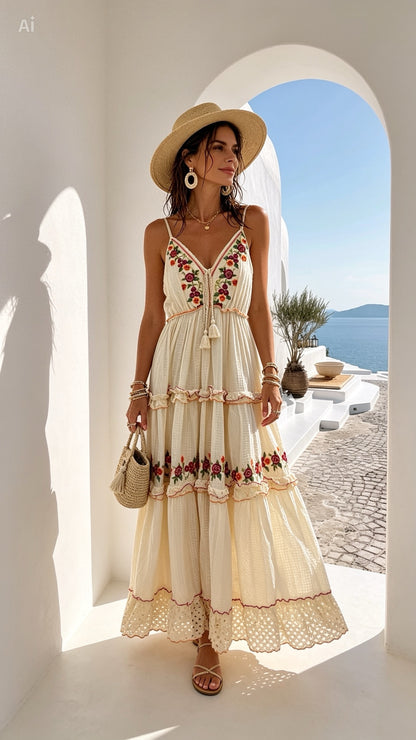 Embroidered Dress in Cream