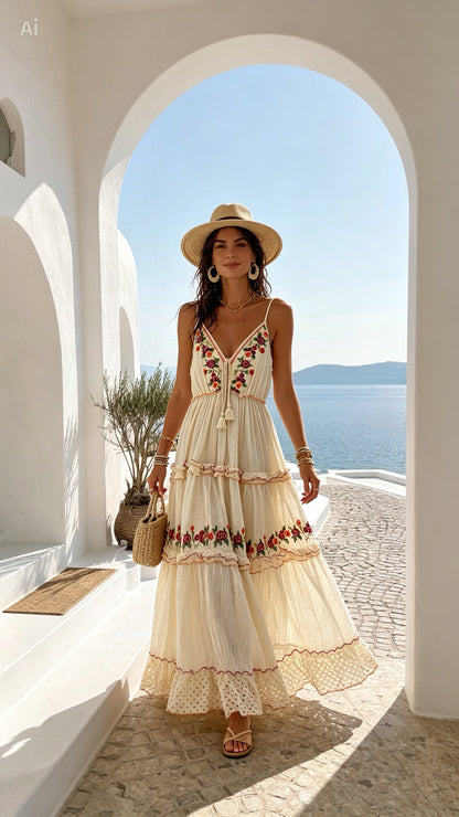 Embroidered Dress in Cream