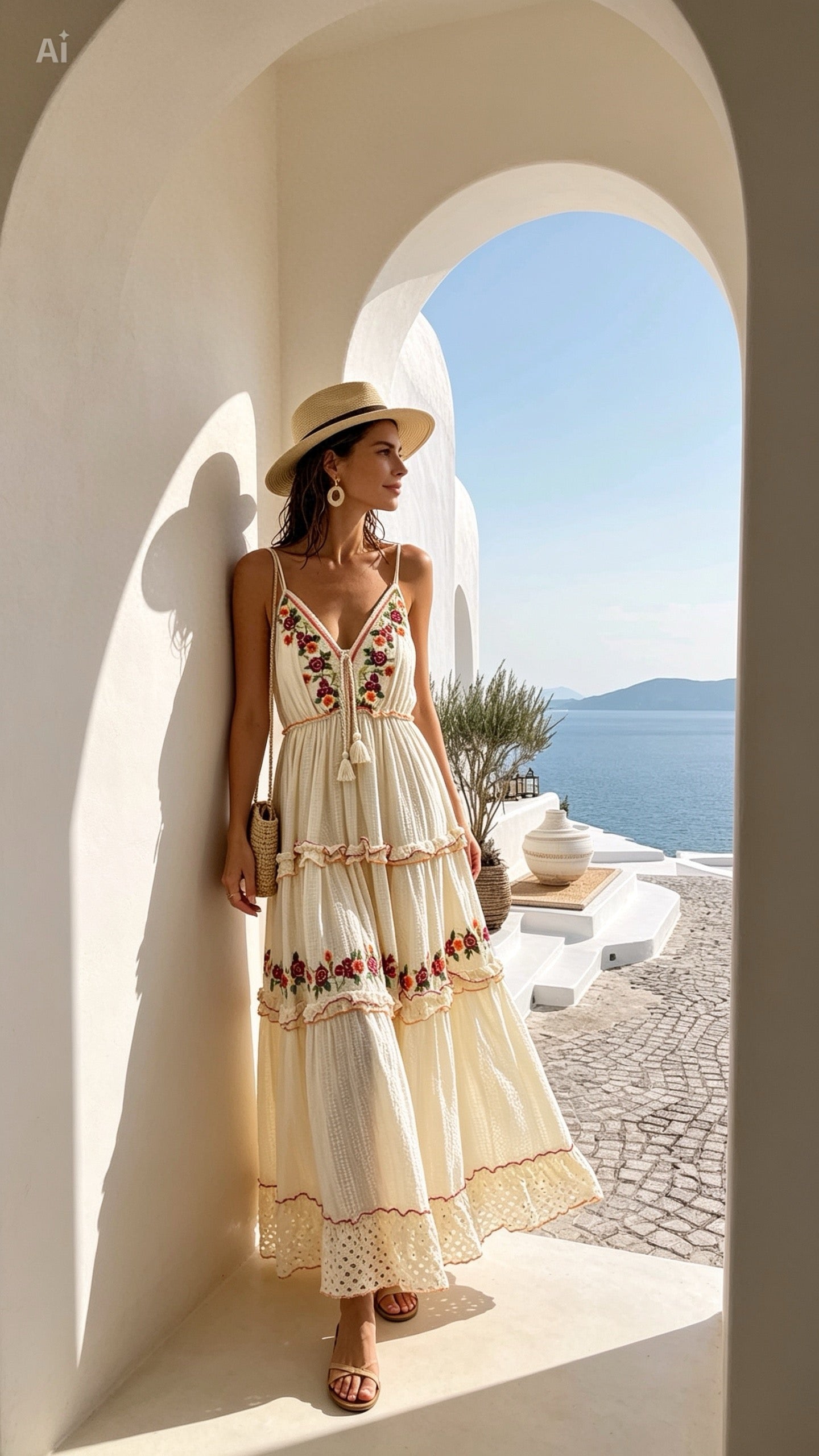 Embroidered Dress in Cream