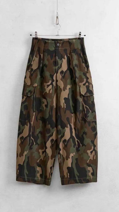 Baggy Cargo Trousers with Camouflage Print