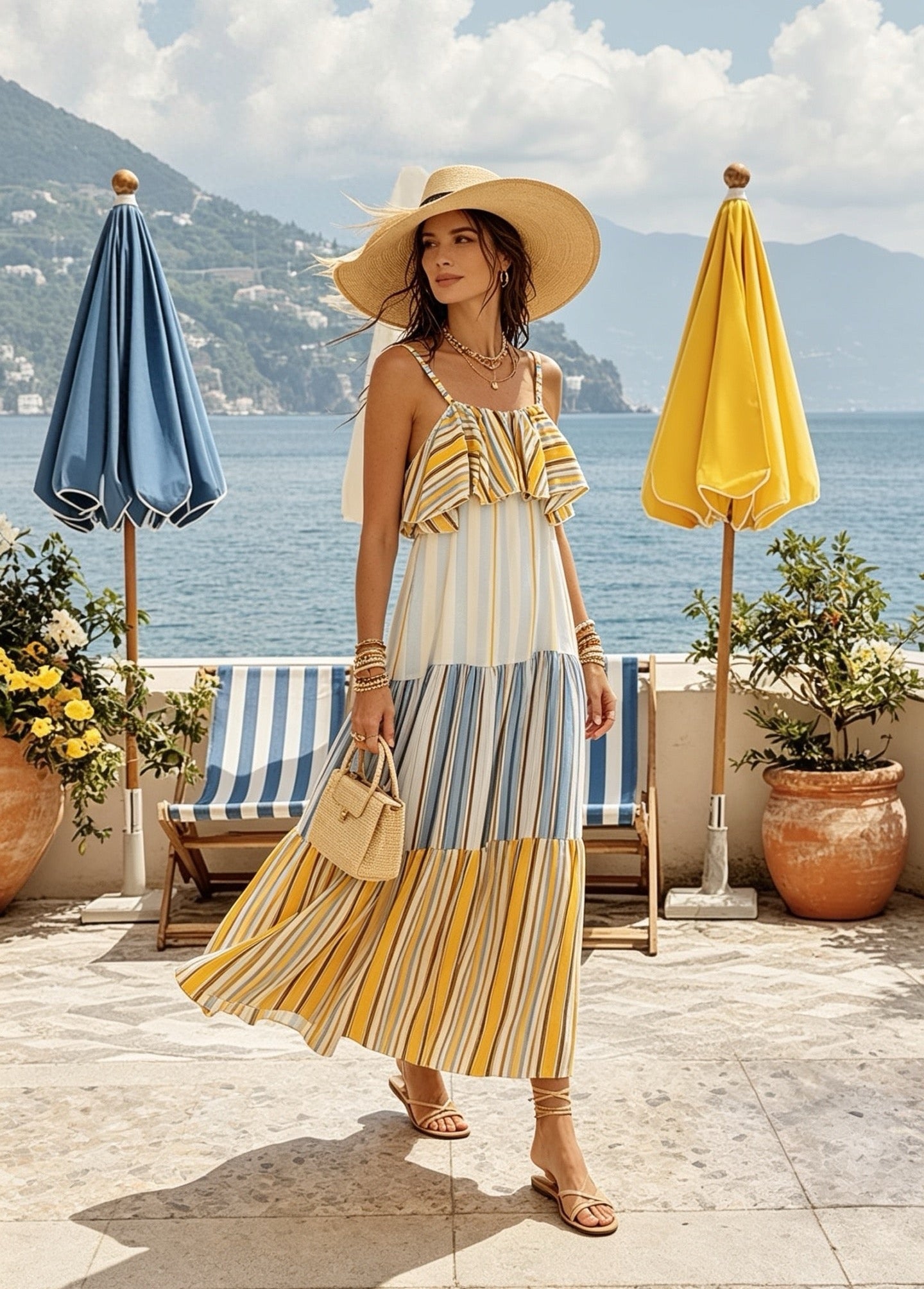 Maxi Dress in Blue & Yellow