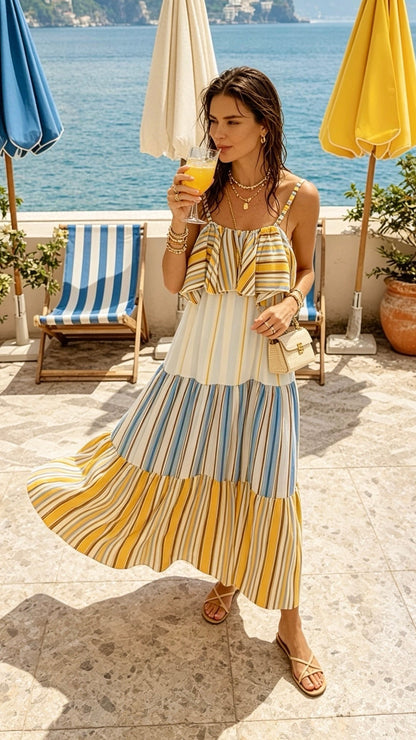 Maxi Dress in Blue & Yellow