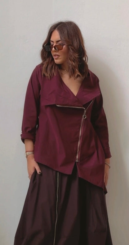 Top with Zip in Bordeaux