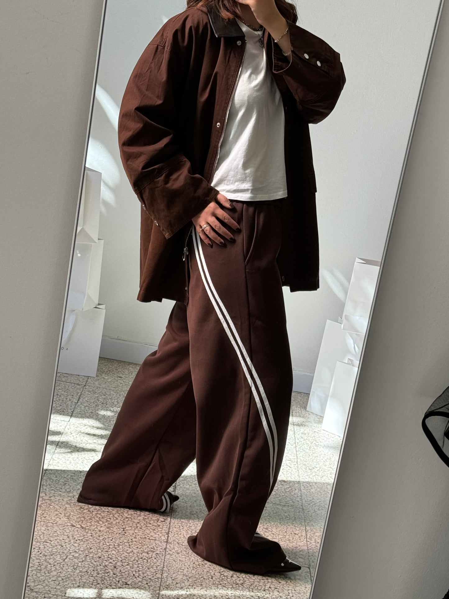 Wide Leg Joggers in Brown