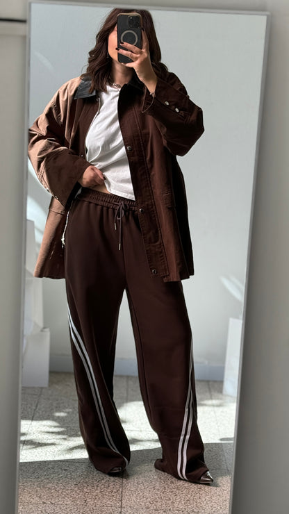 Wide Leg Joggers in Brown