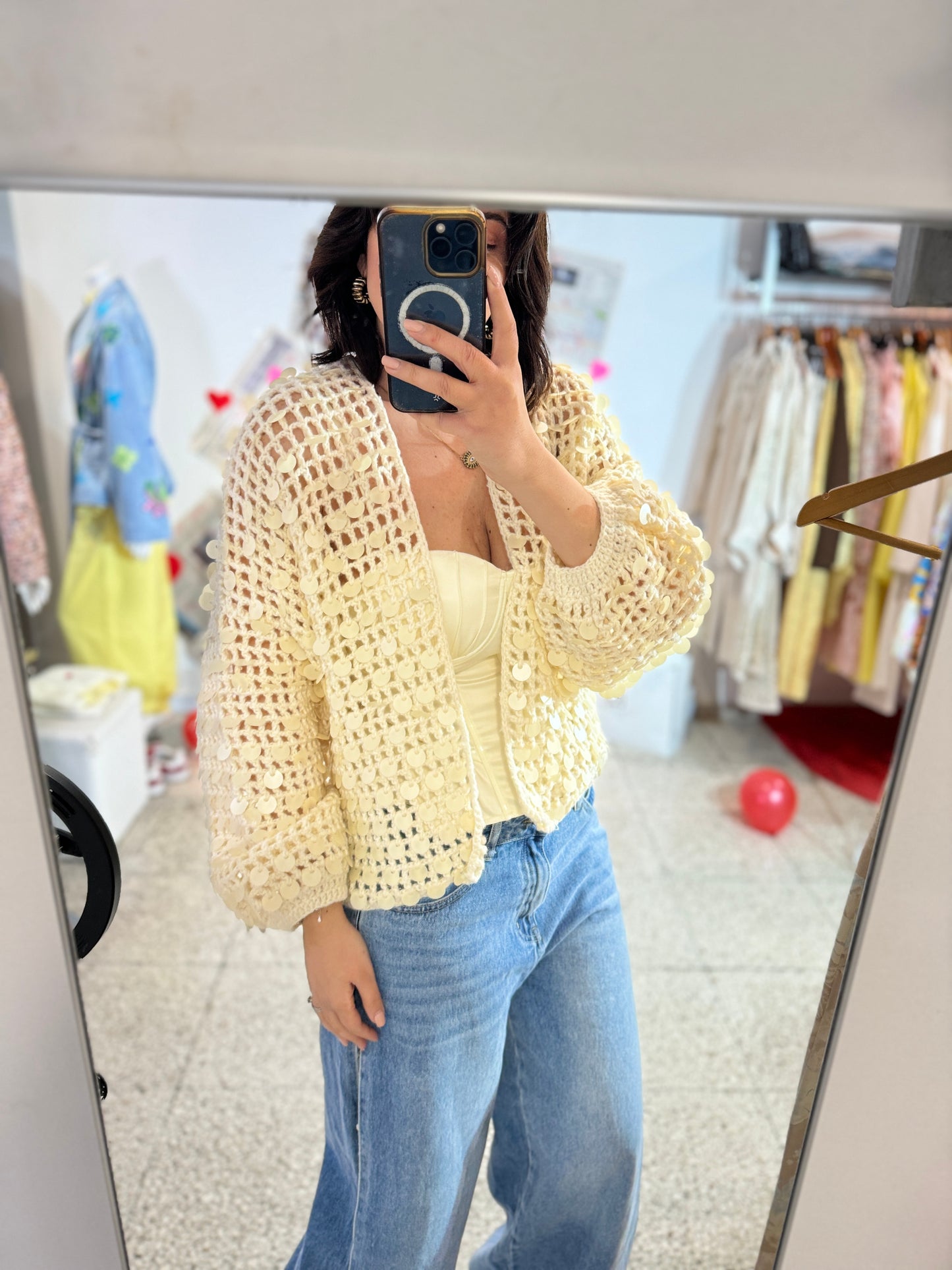 Cardigan in Cream with Sequin Details