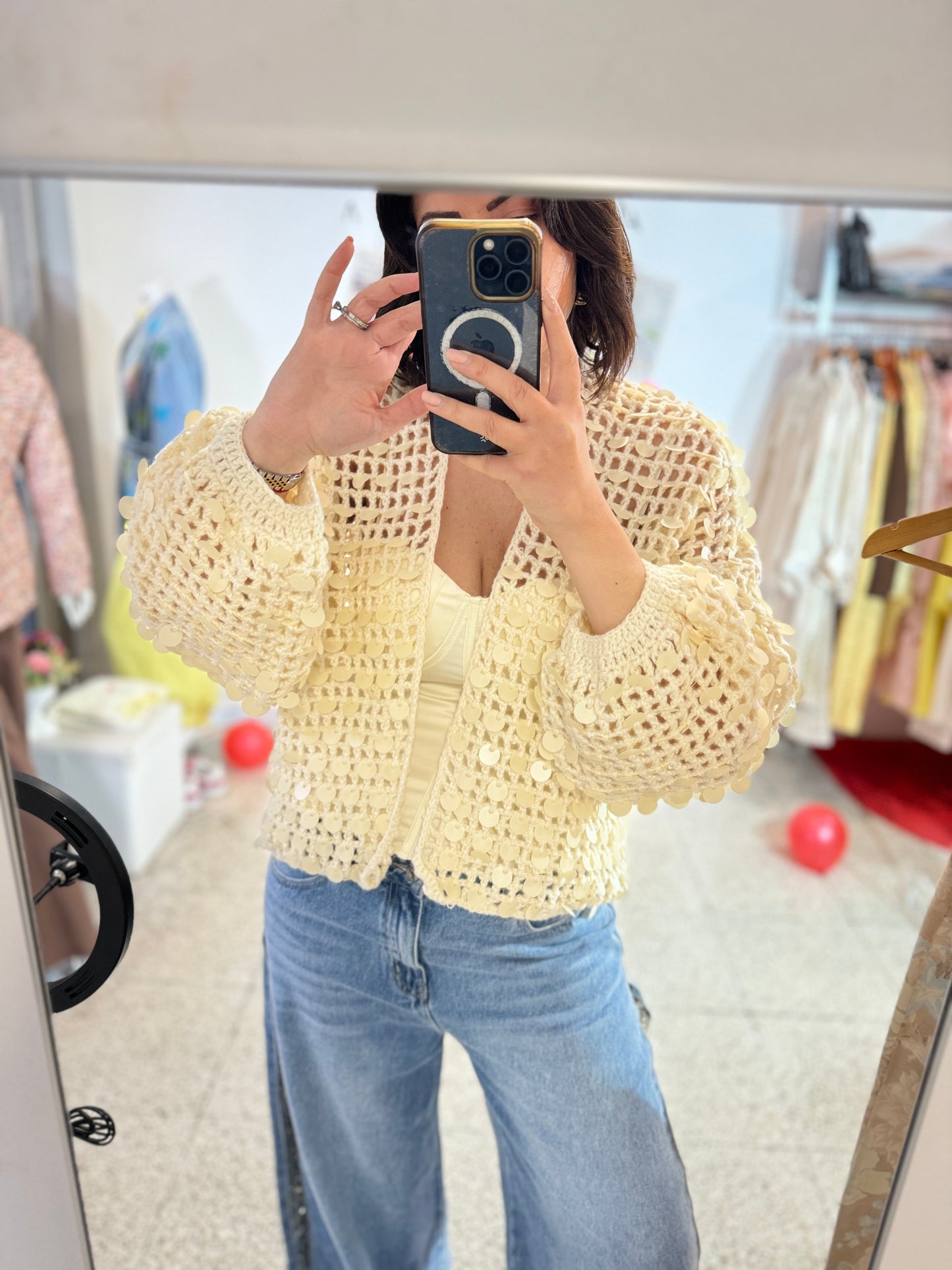 Cardigan in Cream with Sequin Details