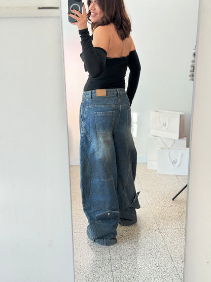 Wide Jeans with Washed Effect