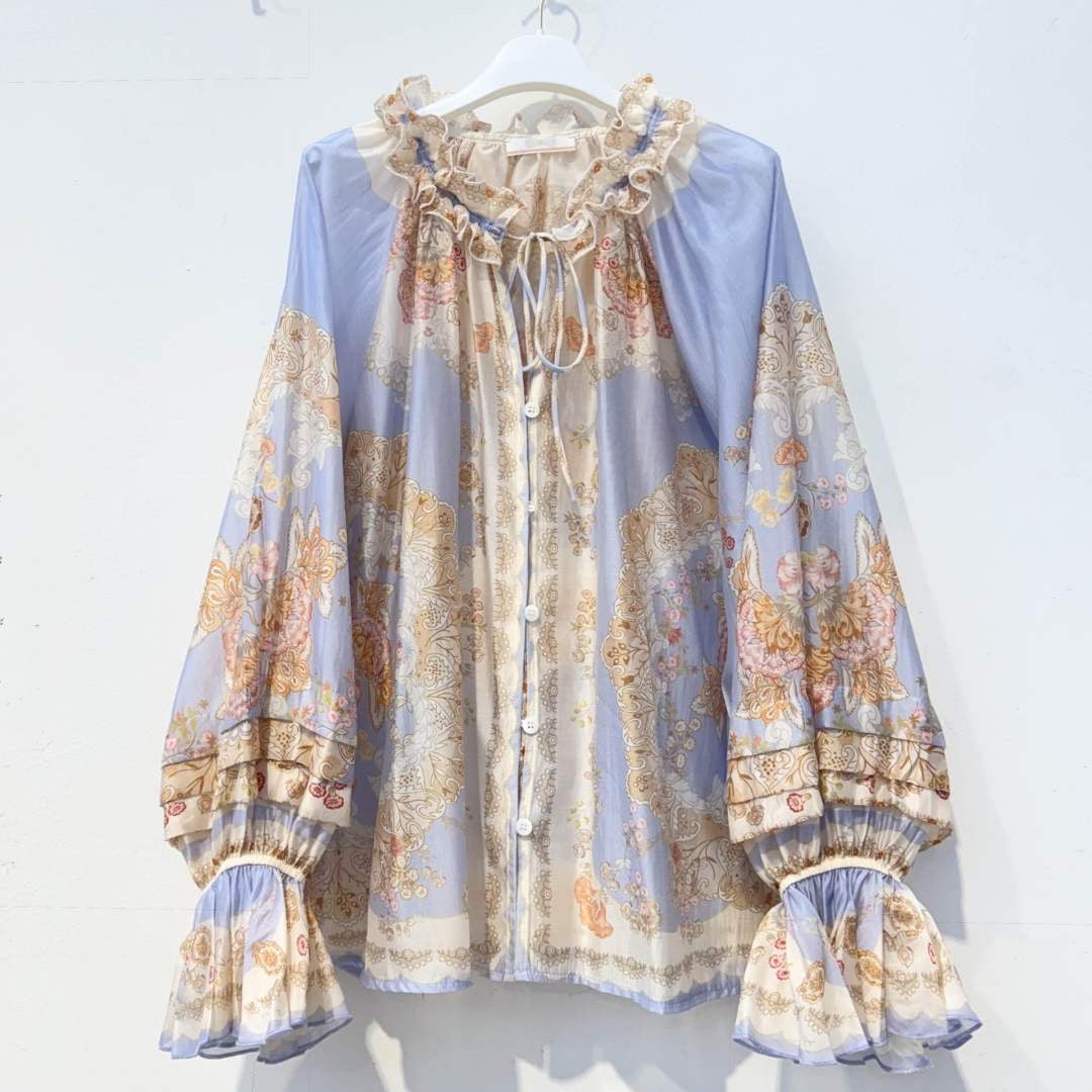 Ruffle Shirt with Romantic Print