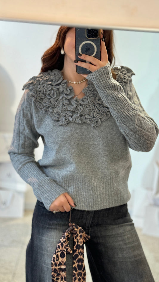 Jumper in Grey with Frill Neck