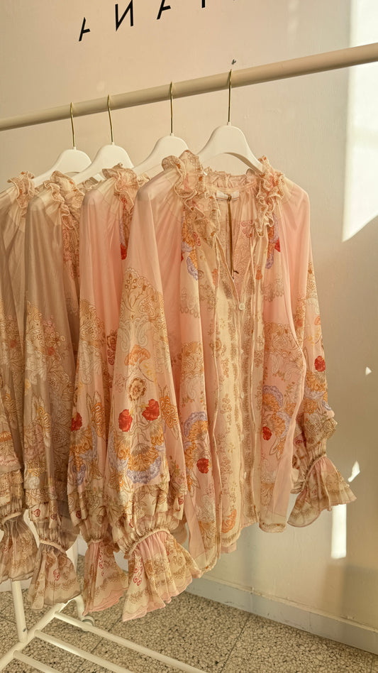 Ruffle Shirt with Romantic Print