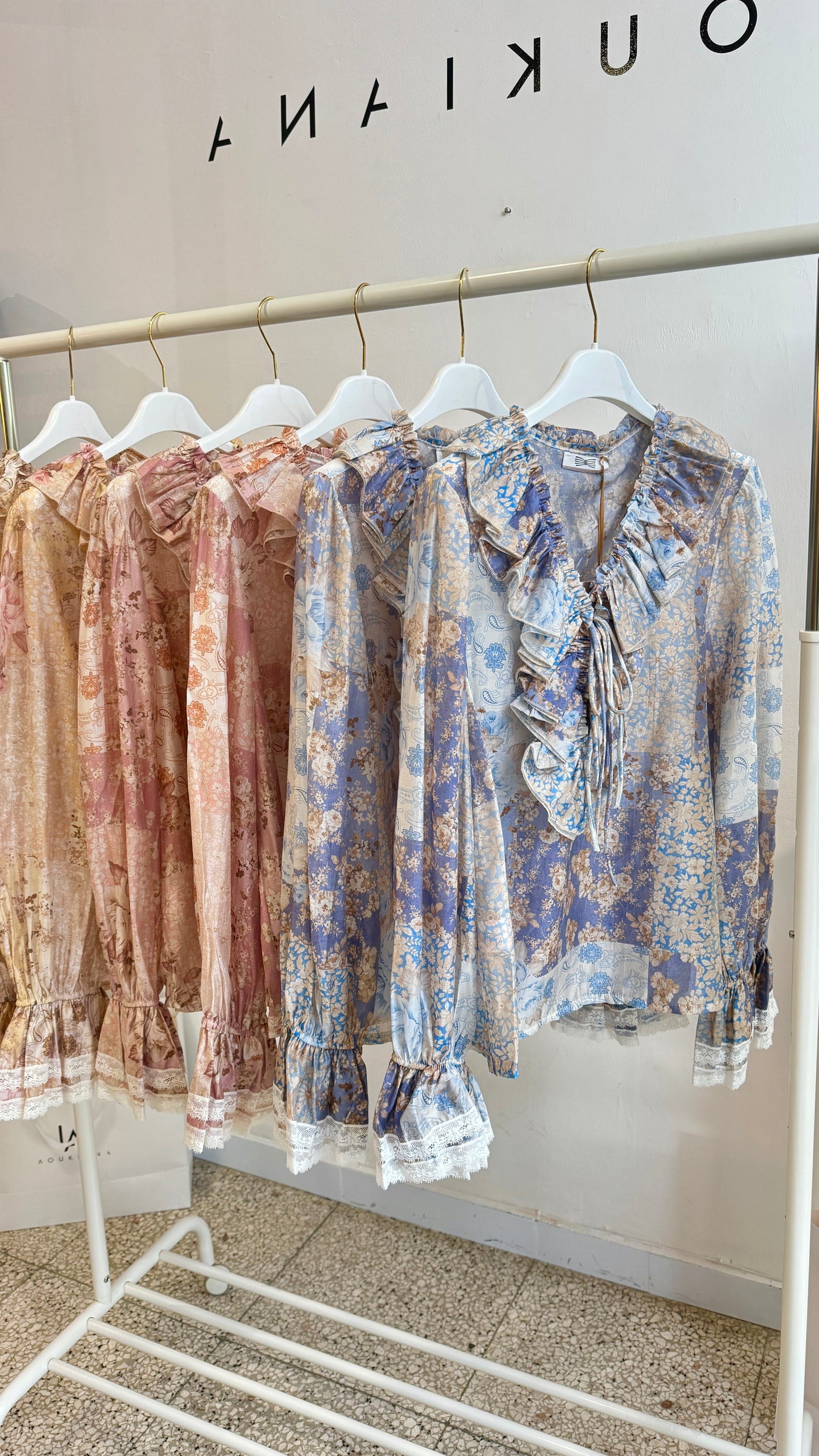 Ruffle Shirt with Vintage Print