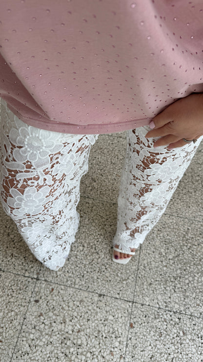 Lace Jeans in White