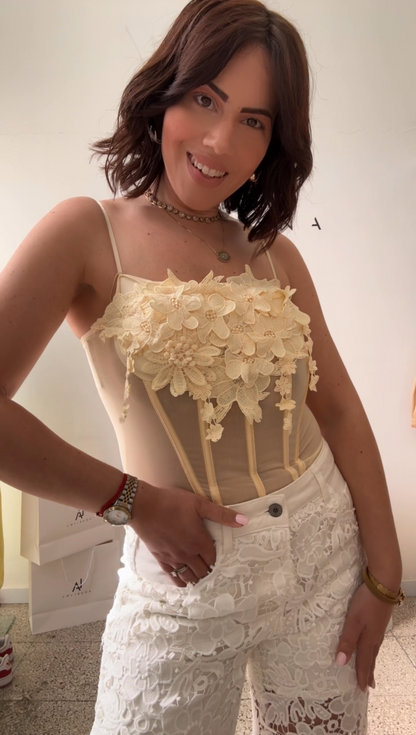 Flower Bustier Top in Light Yellow