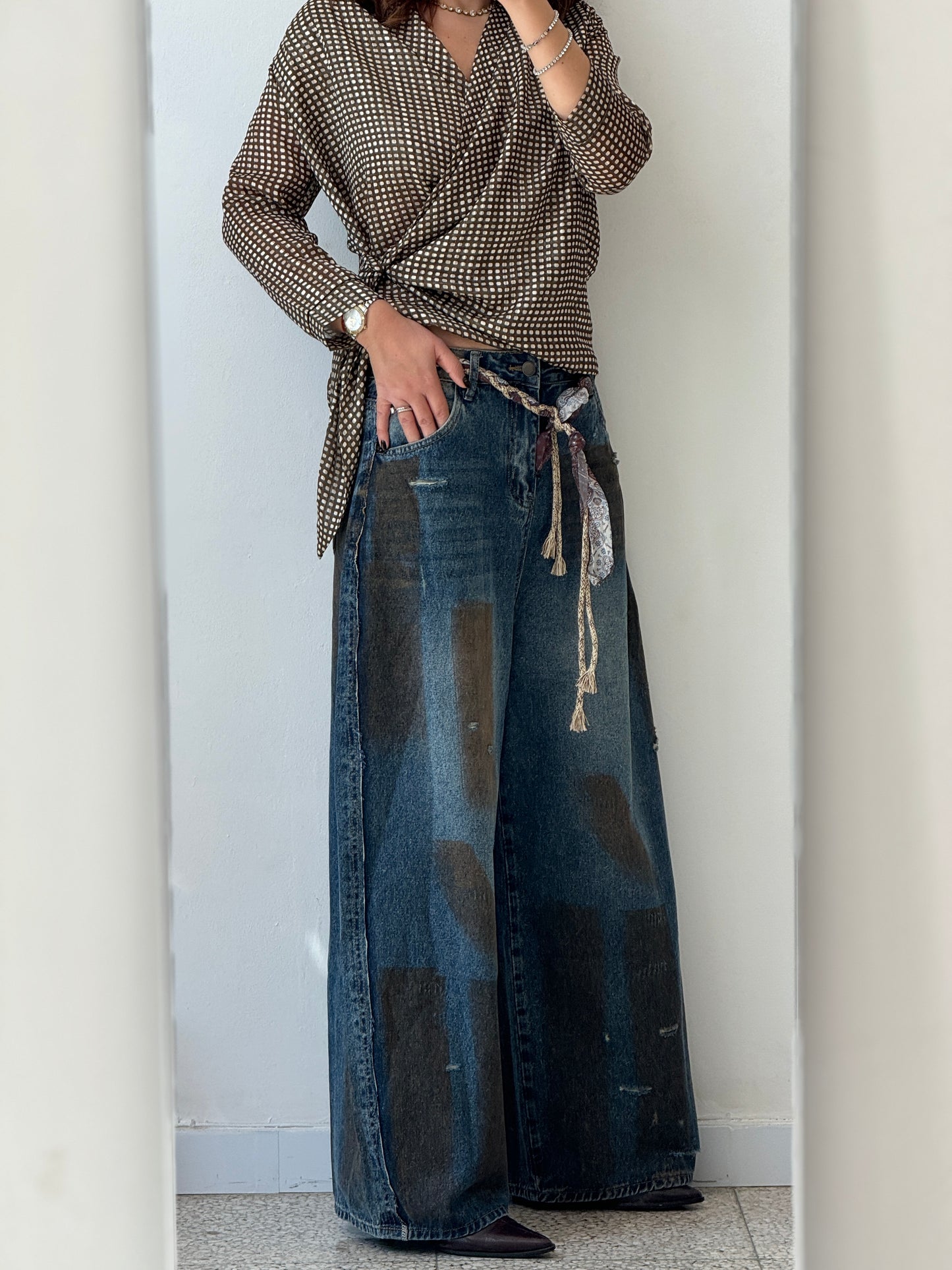 Wide Jeans with Paint Strokes