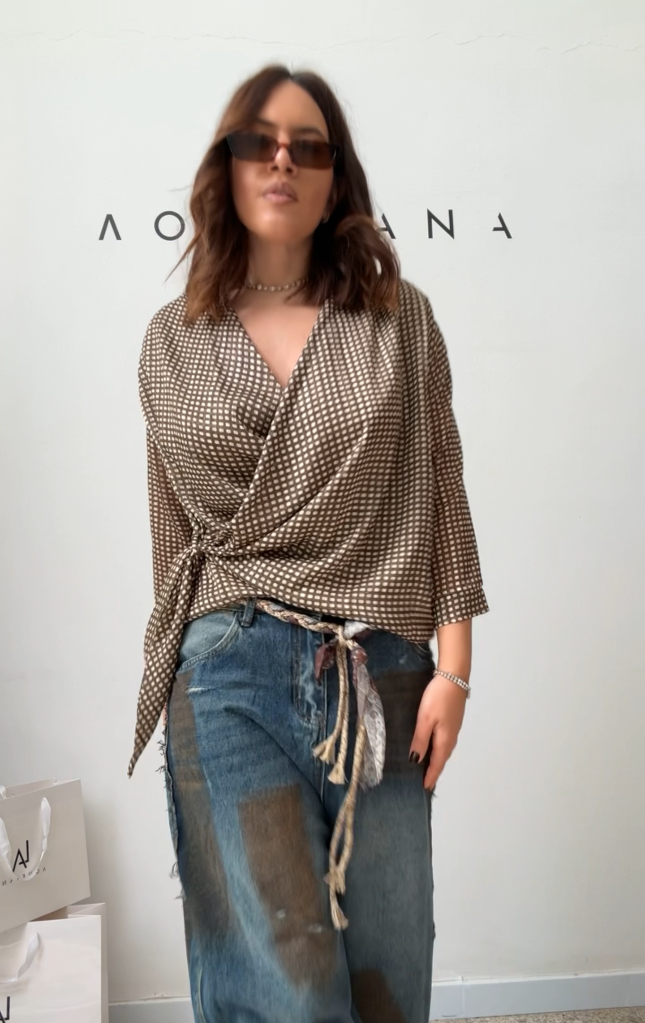 Wrap Top in Olive Green & White