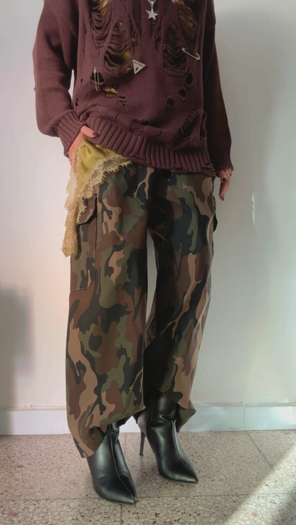 Baggy Cargo Trousers with Camouflage Print