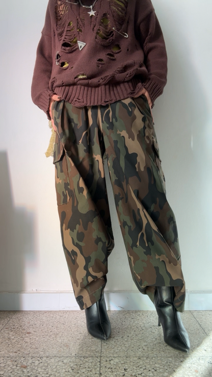 Baggy Cargo Trousers with Camouflage Print