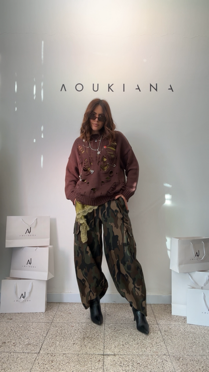 Baggy Cargo Trousers with Camouflage Print