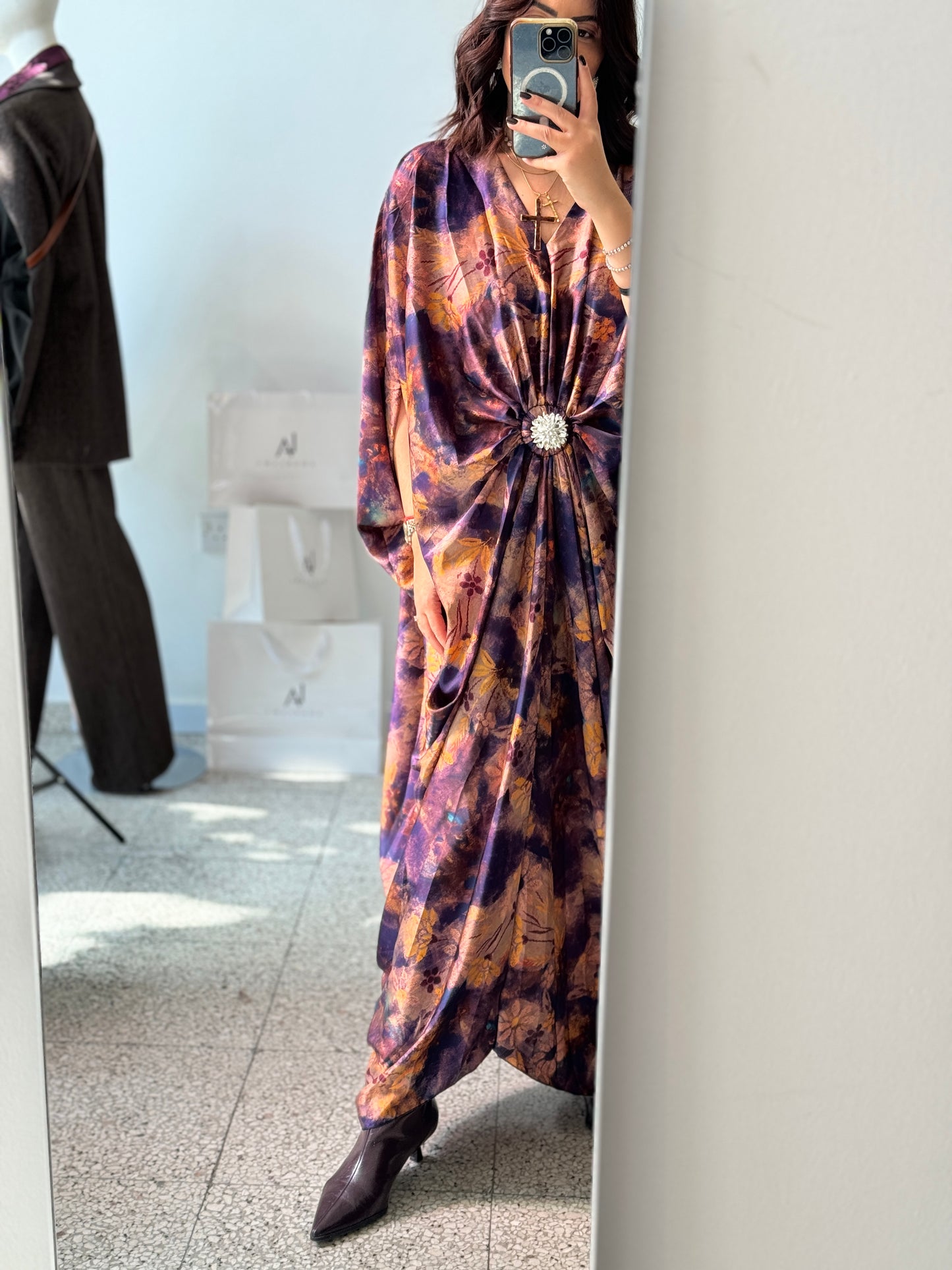 Maxi Dress in Purple & Yellow Flower Print