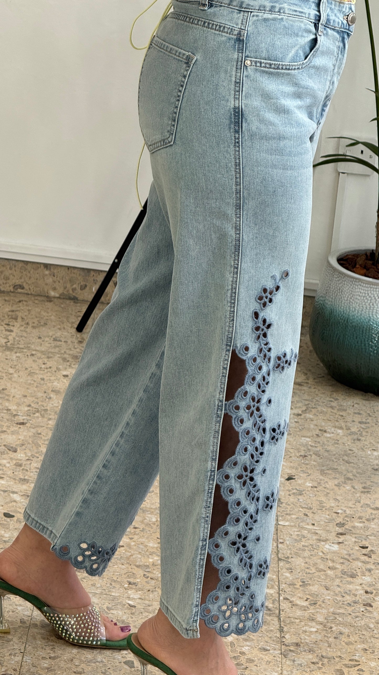 Blue Jeans with Eyelet Lace Detail