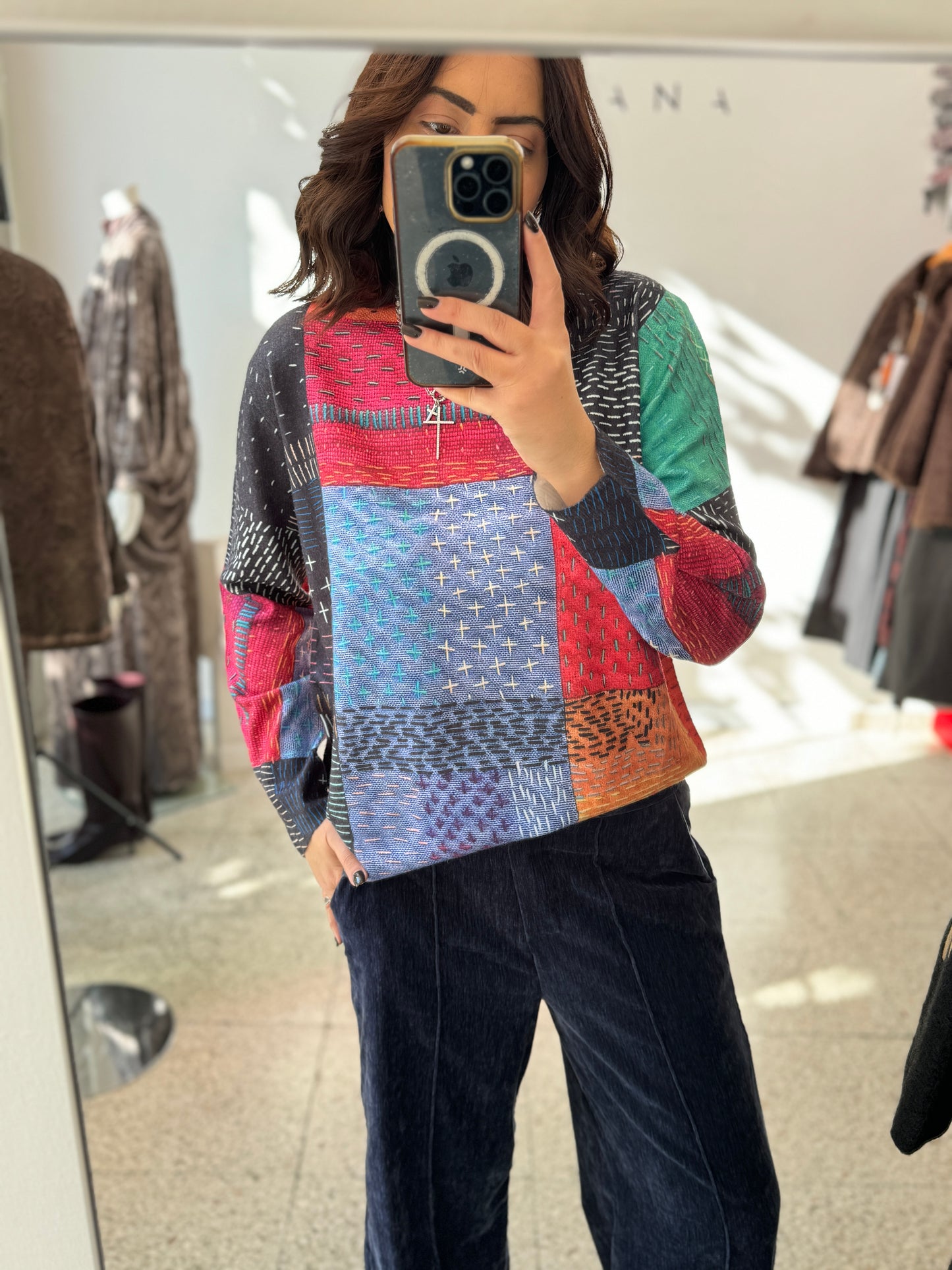 Knitted Top with Color Blocks