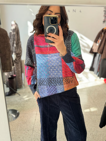 Knitted Top with Color Blocks