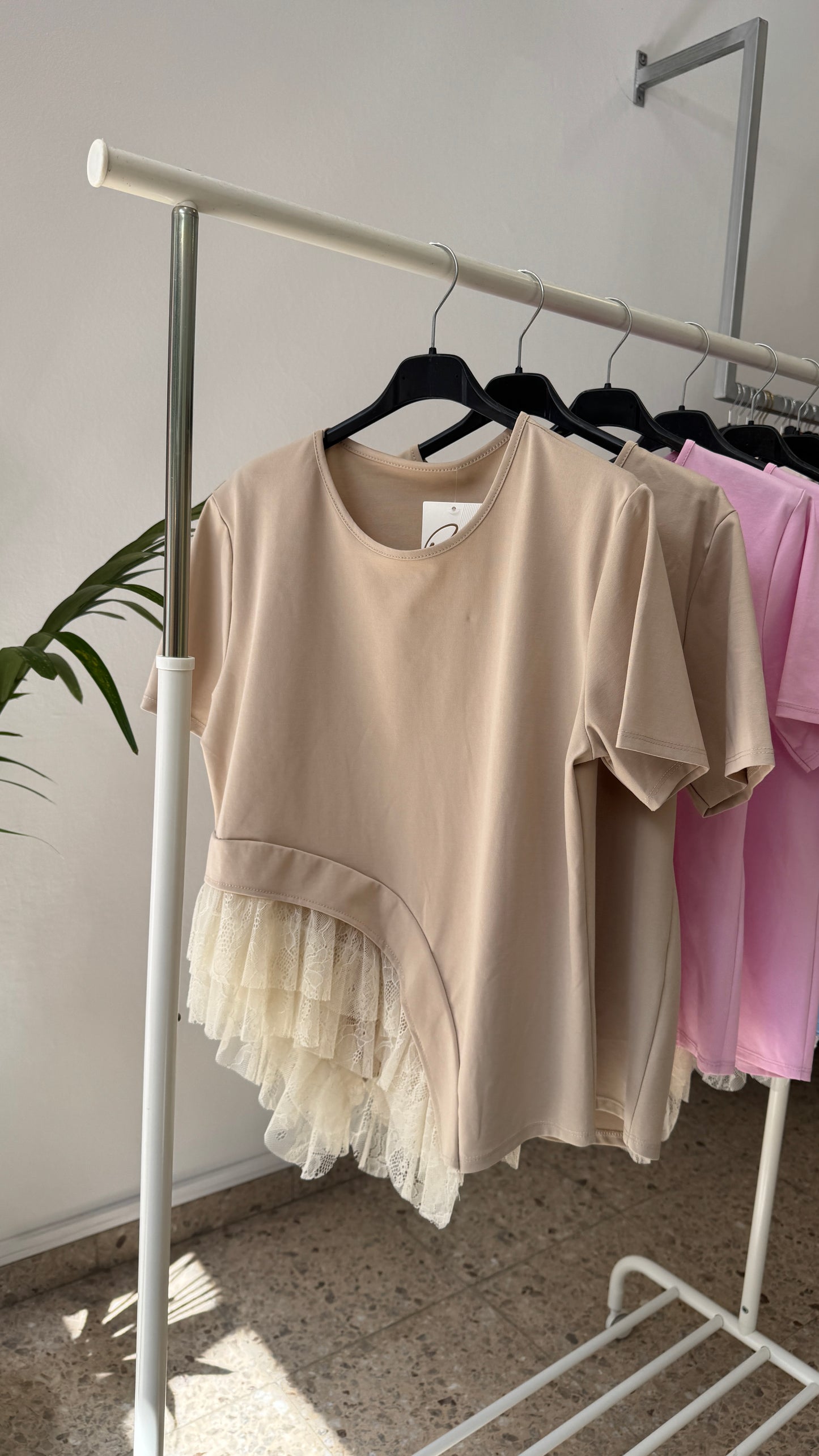 Asymmetrical T-Shirt with Lace