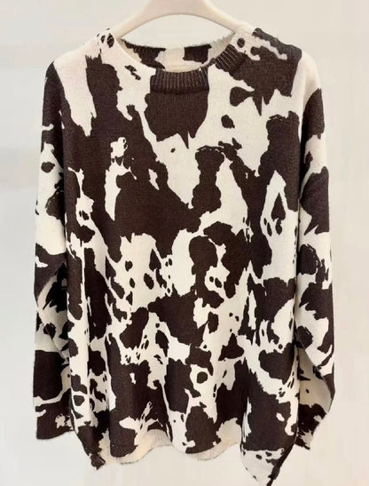Knitted Top in Cow Print