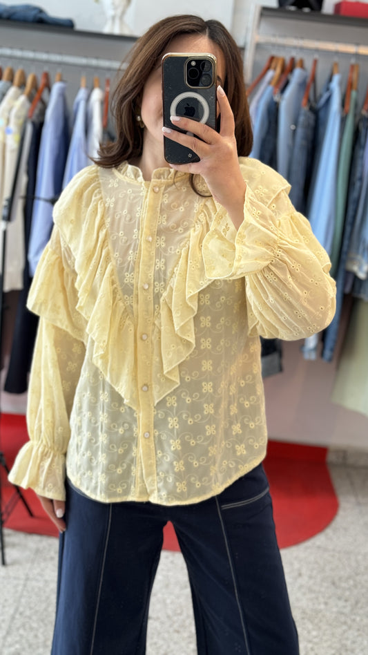 Sheer Ruffle Shirt in Yellow