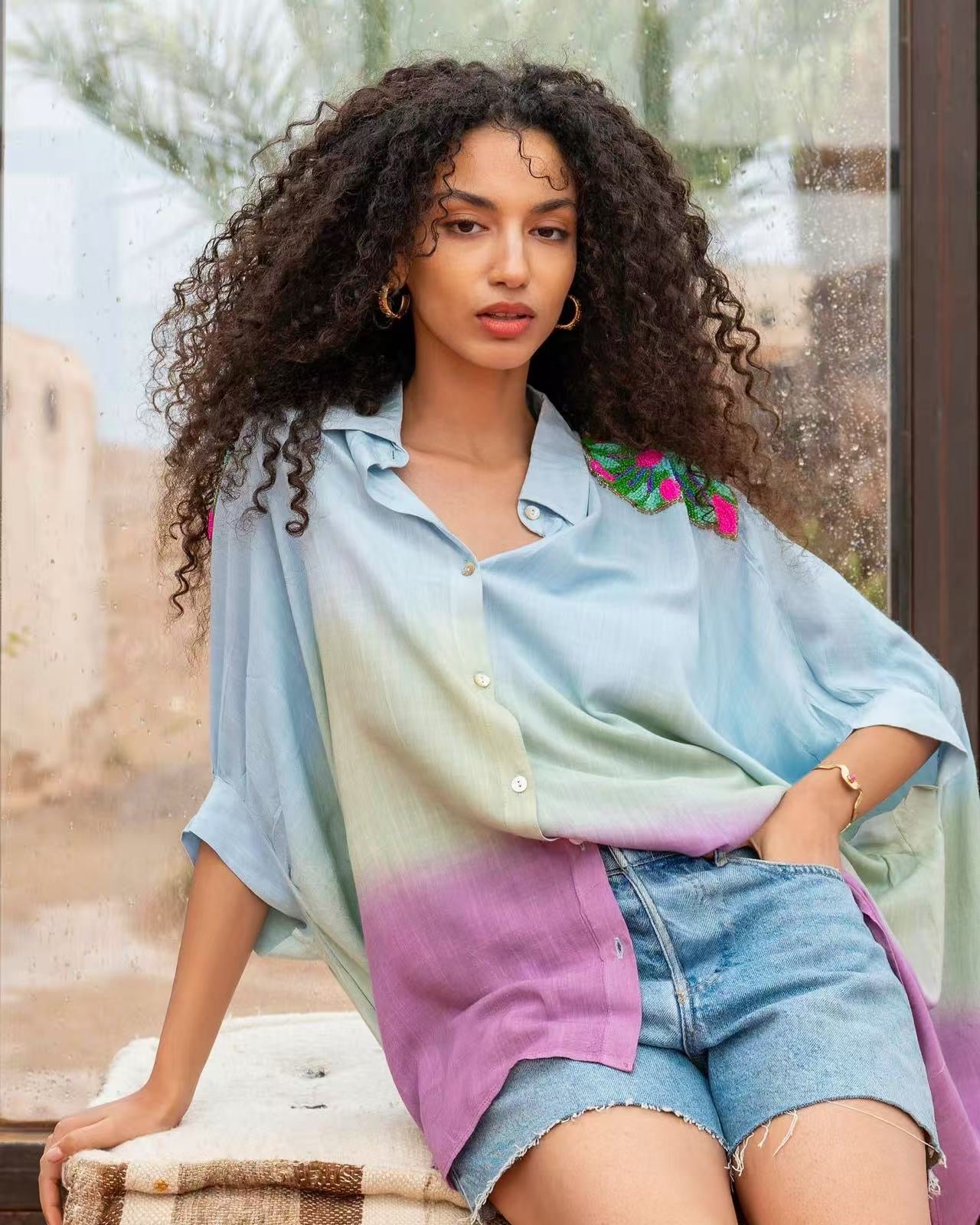 Ombre Shirt in Light Blue-Lilac