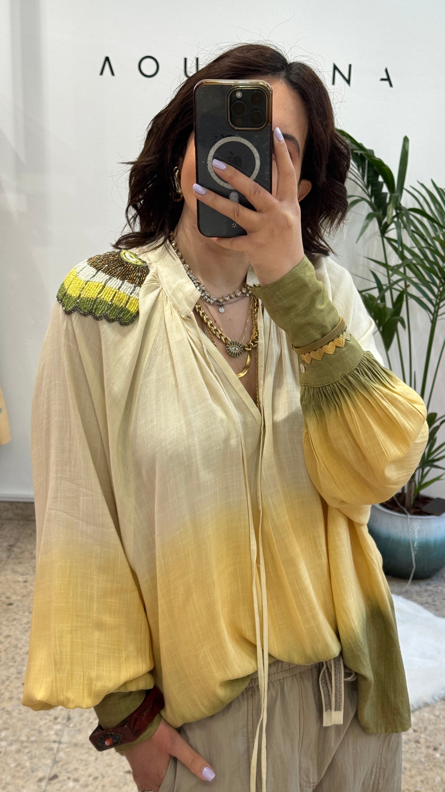 Ombre Yellow-Green Boho Blouse