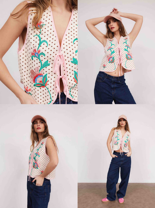 Vest in Pink Flower Print