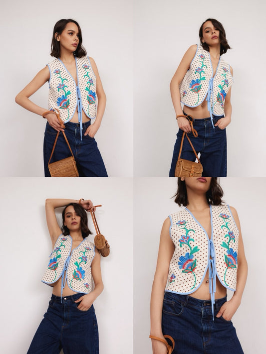 Vest in Blue Flower Print
