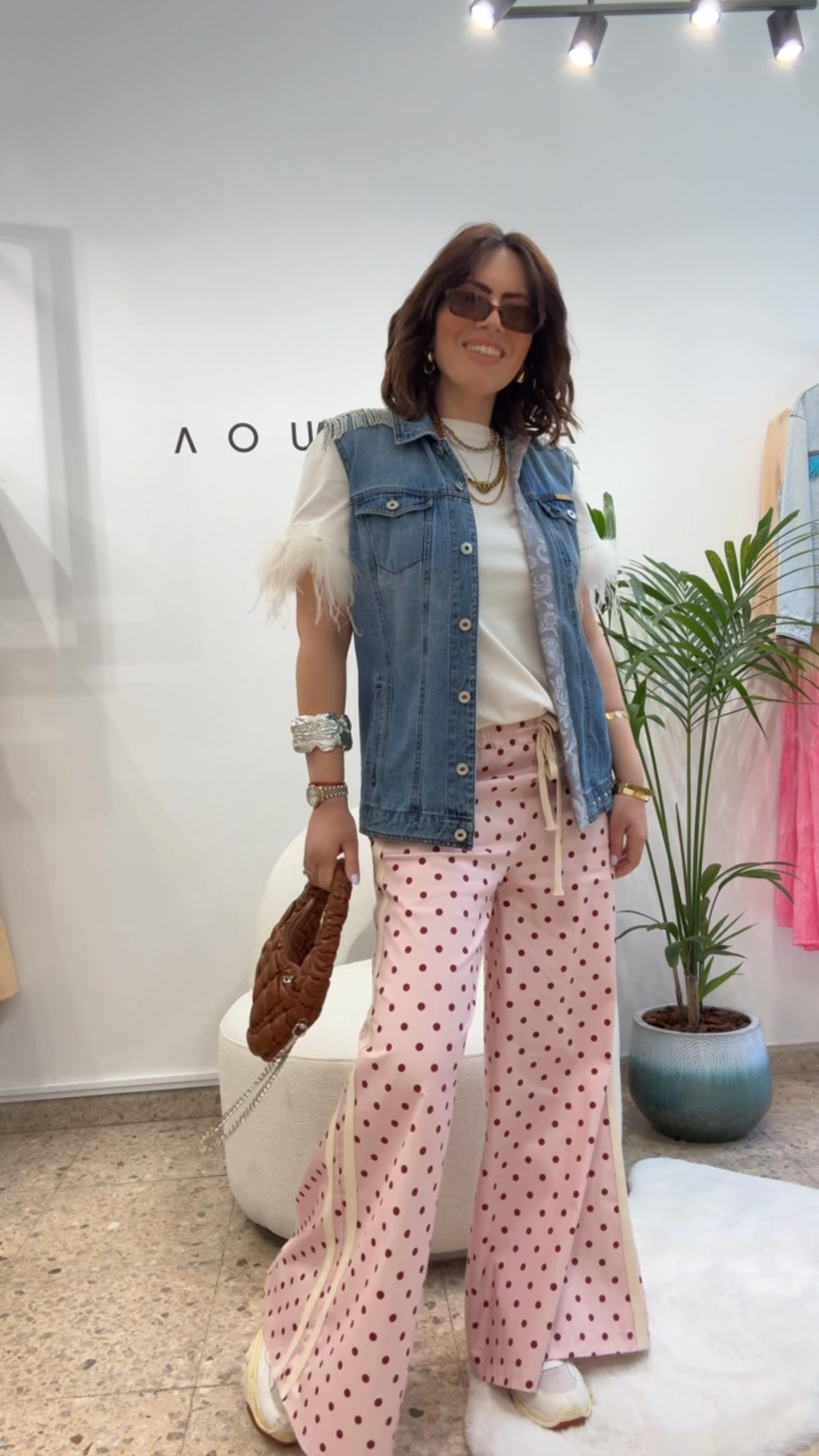 Wide Sweatpants in Polka Pink