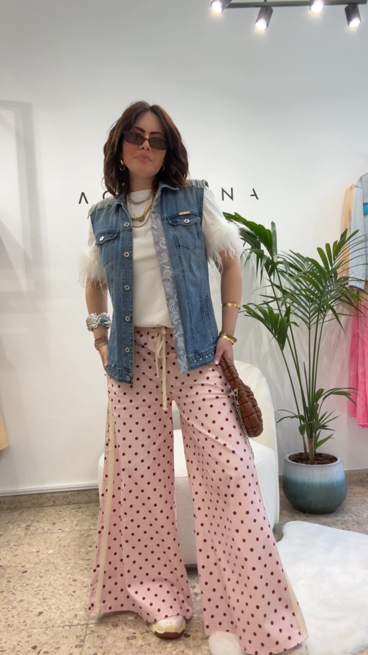 Wide Sweatpants in Polka Pink